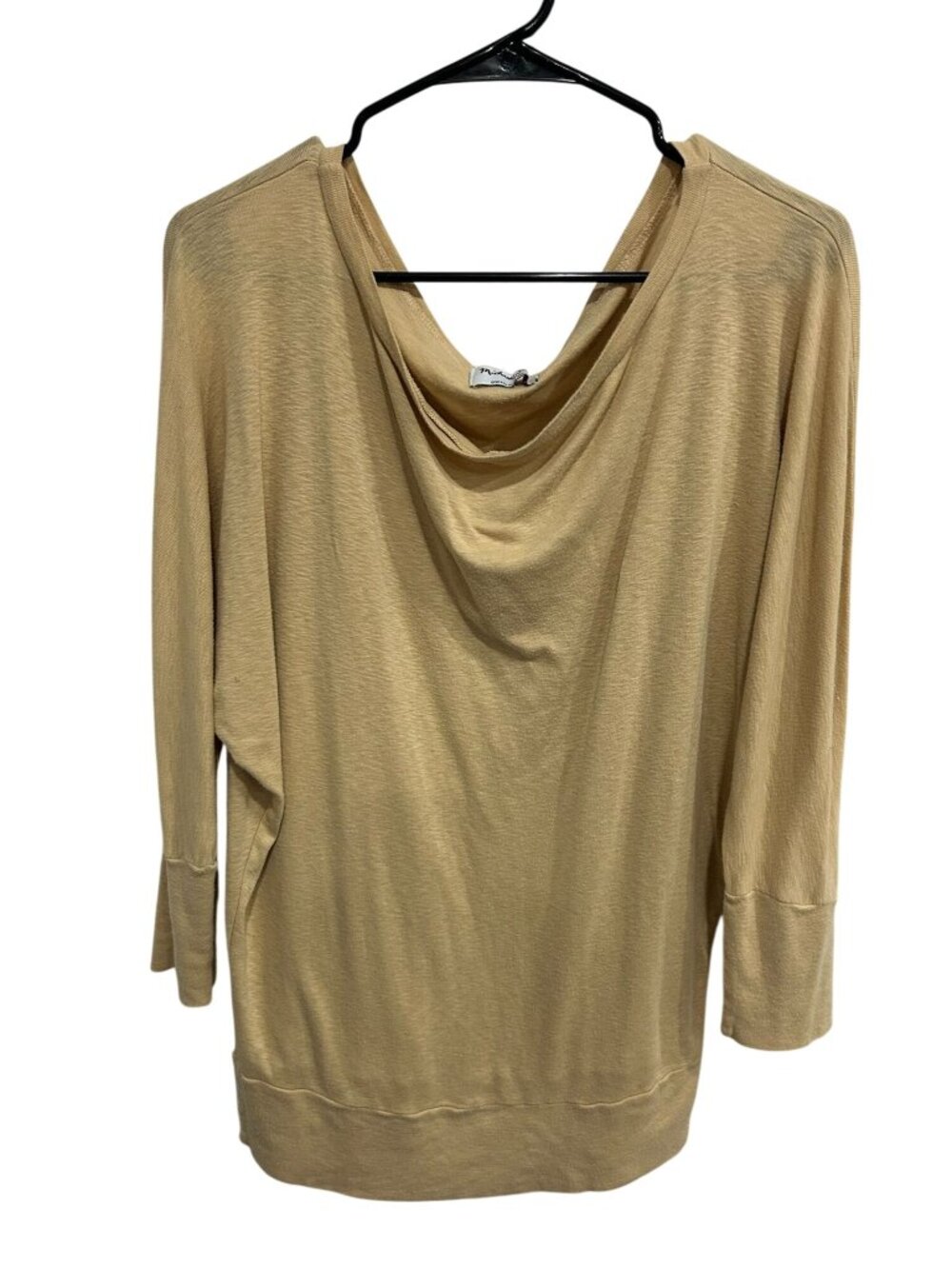Michael Stars One Size Beige Cowl Neck Slub Top Dolman Sleeve Minimalist